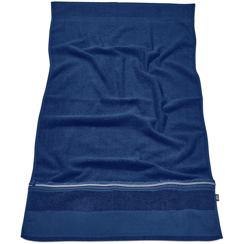 Customizable Cotton Gym Towel with Pocket Navy